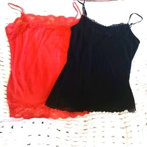 Y2K bundle lace trim tank tops Black And Coral